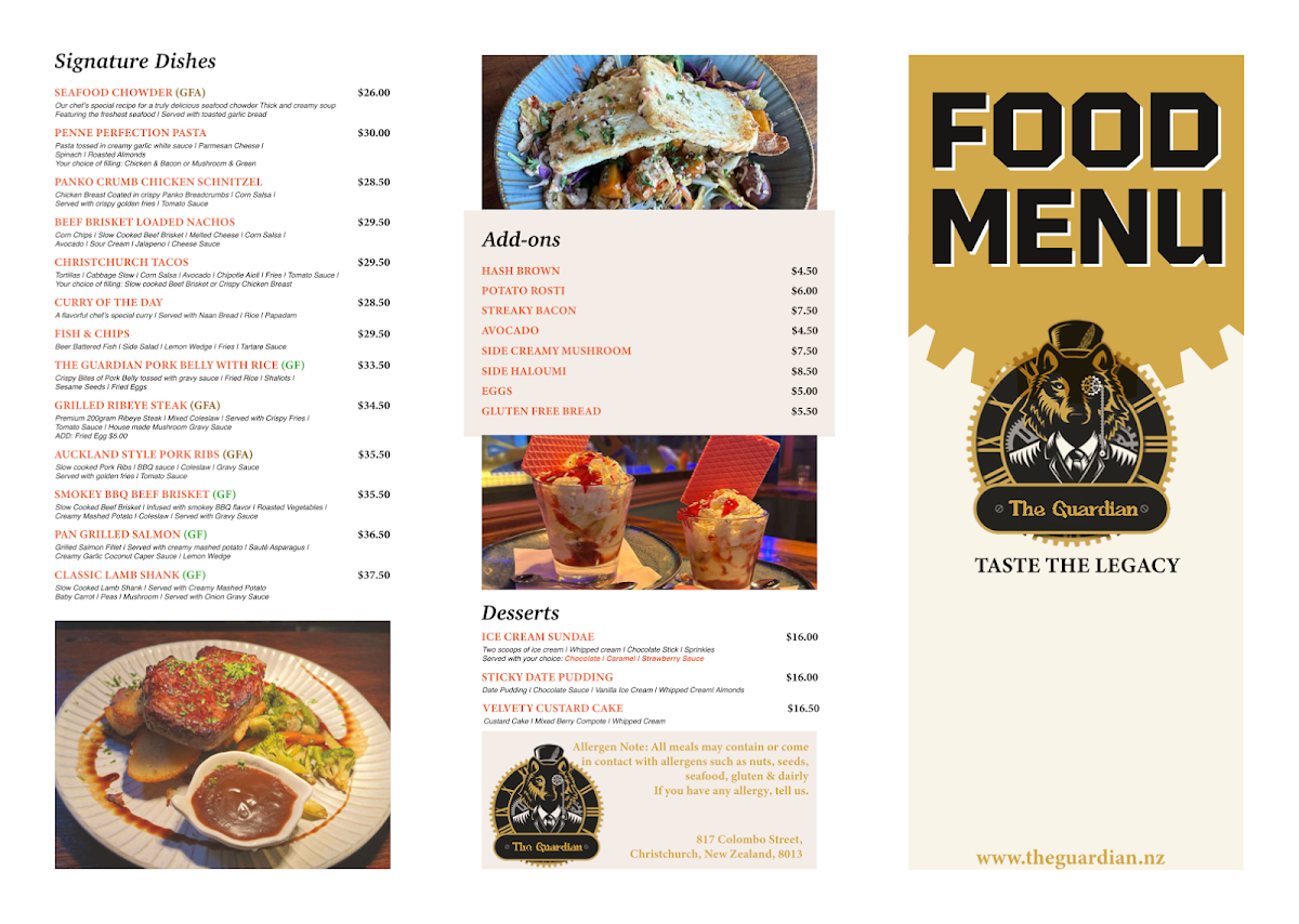 Menu The Guardian Bar & Grill-1